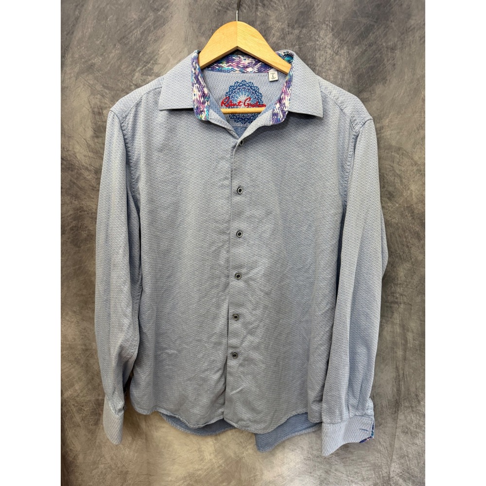 Robert Graham Mens Blue Geometric Diamond Button Down Shirt Classic Fit Large L